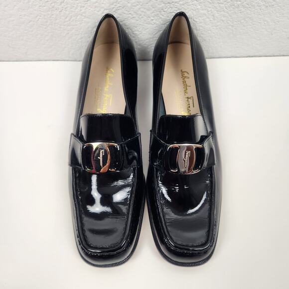 Salvatore Ferragamo Nero Nappy Calf Loafer Black Patent Leather 7.5B Narrow - Picture 7 of 12